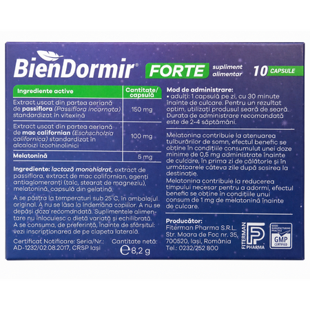 Bien Dormir Forte, 10 capsule, Fiterman Pharma 804069