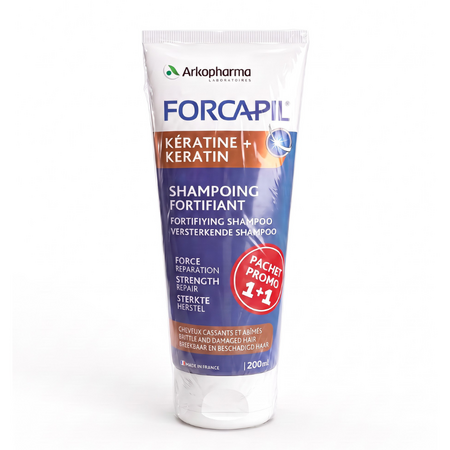 Pachet Forcapil sampon fortifiant Keratine+, 2x200 ml, Arkopharma