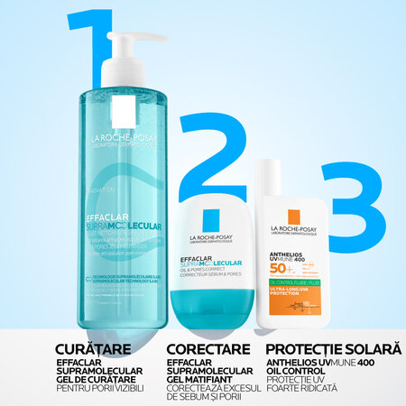 Gel de curatare pentru exces de sebum si pori vizibili Effaclar Supramolecular, 400 ml, La Roche-Posay 805210