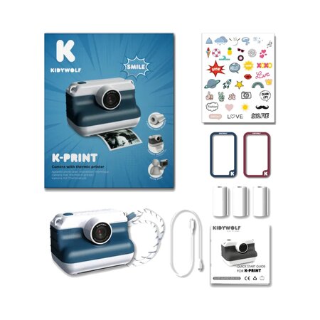 Camera foto cu functie de printare K-Print imprimare termica, Bleu, 8 ani+, Kidywolf 805554