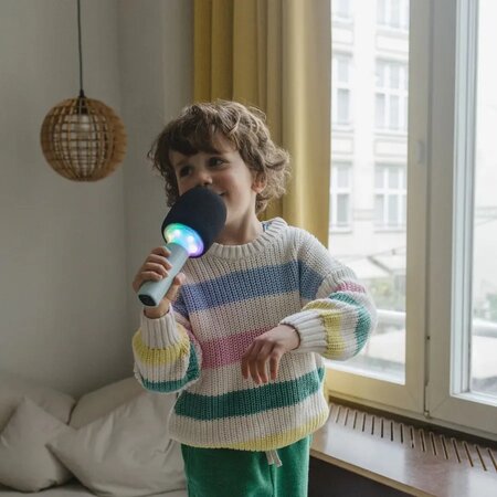 Microfon karaoke pentru copii cu efecte vocale si lumini LED KidyMic, Green, 4 ani+, Kidywolf 805653