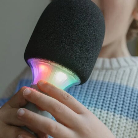 Microfon karaoke pentru copii cu efecte vocale si lumini LED KidyMic, Green, 4 ani+, Kidywolf 805652