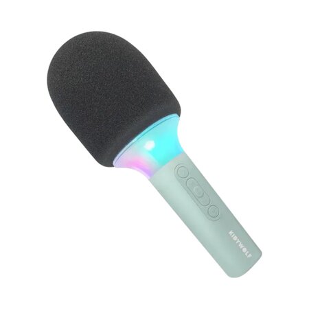 Microfon karaoke pentru copii cu efecte vocale si lumini LED KidyMic, Green, 4 ani+, Kidywolf