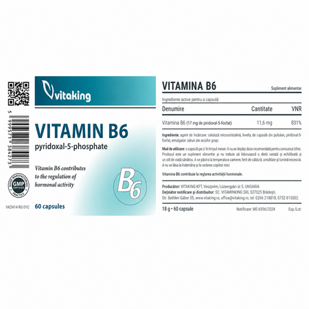 Vitamina B6, 60 capsule, Vitaking 805822