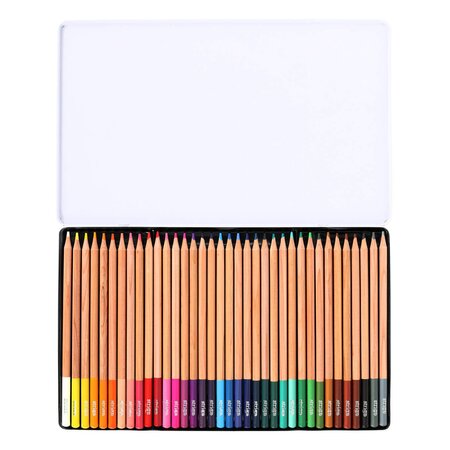 Creioane colorate Artist din lemn de cedru si cutie metalica, 36 culori, Strigo