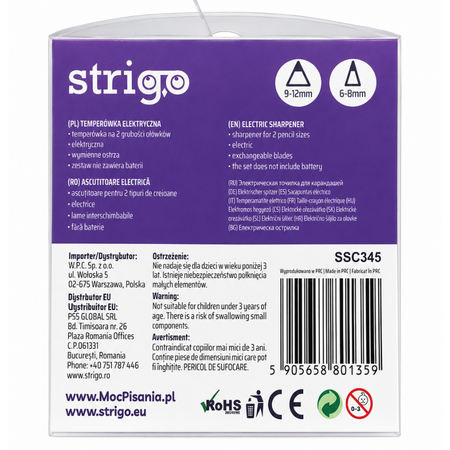 Ascutitoare electrica cu doua dimensiuni, Roz pastel, Strigo 807162