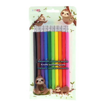 Set 10 creioane colorate mecanice cu mina din grafit, 2.6 mm, Strigo 806745