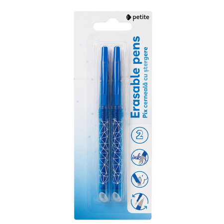 Set 2 pixuri cu cerneala albastra cu stergere, mina 0,7 mm, Petite, Strigo