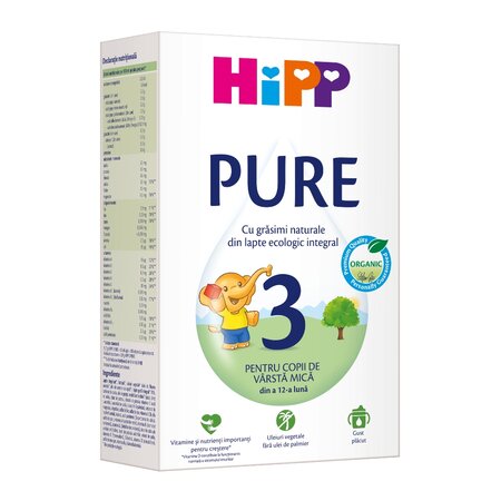 Lapte de continuare Pure 3, 12 luni+, 500 g, Hipp