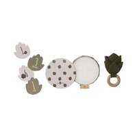 Set kit amprenta, jucarie din bumbac organic si 12 cartonase pentru etapele bebelusului, 0 luni+, Petit Artichaut