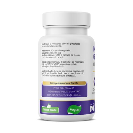 Magneziu Glicinat Optim, 30 capsule vegetale, Nutrific 807466