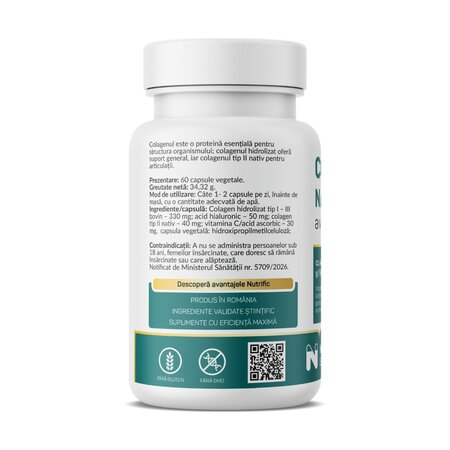 Colagen Tip II Nativ Avansat, 60 capsule vegetale, Nutrific 807489