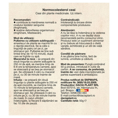 Ceai normocolesterol, 50 g, Dacia Plant 808917