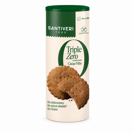 Biscuiti cu bucati de Cacao Triple Zero, 210 g, Santiveri