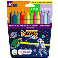 Markere colorate ultralavabile Kid Couleur Cosmo Edition, 12 bucati, Bic