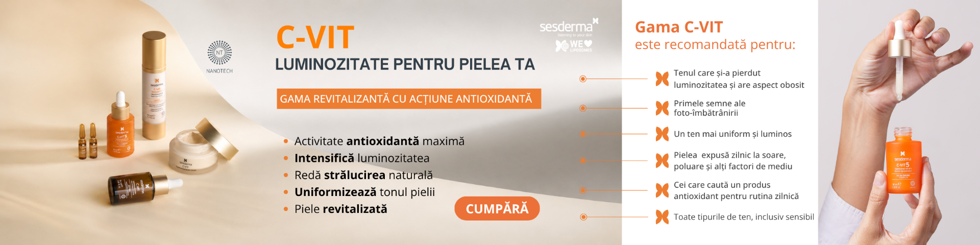 Gama Sesderma C-VIT pentru luminozitate, cu acțiune antioxidantă