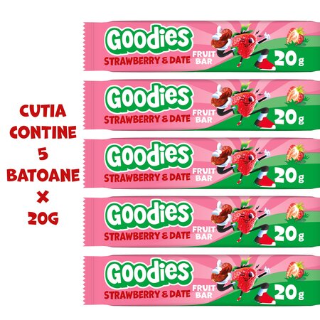 Batoane din fructe cu capsuni si curmale, 3 ani+, 5 x 20 g, Goodies 809757