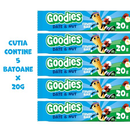 Batoane din fructe cu arahide, curmale si alune de padure, 3 ani+, 5 x 20 g, Goodies Snacks 809764