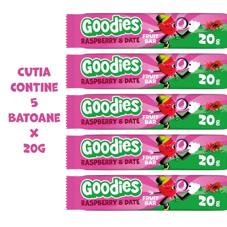 Batoane din fructe cu zmeura si curmale, 3 ani+, 5 x 20 g, Goodies Snacks 809773