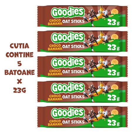 Batoane Duo din ovaz integral cu cacao si banana, 3 ani+, 5 x 23g, Goodies Snacks 809786