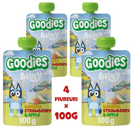 Piure de banane, capsuni si mere Bluey, 3 ani+, 4x100g, Goodies Snacks 809979