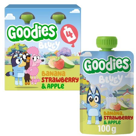 Piure de banane, capsuni si mere Bluey, 3 ani+, 4x100g, Goodies Snacks 809977