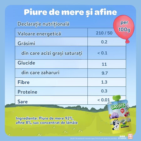 Piure de mar si afine Bluey, 3 ani+, 4 x 100g, Goodies Snacks 809997