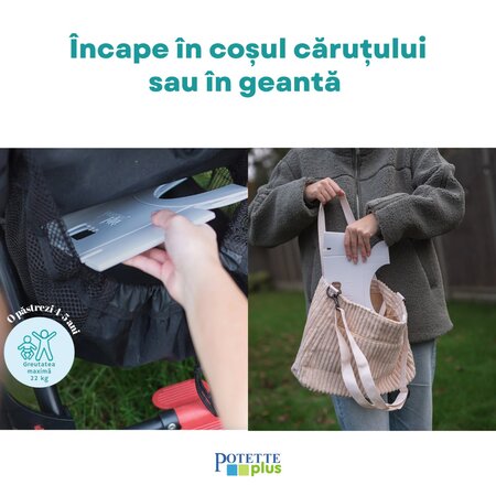 Olita de voiaj pliabila + 3 pungi absorbante incluse Fold'N'Go, pana la 22 kg, Gri, 15 luni+, Potette 811105