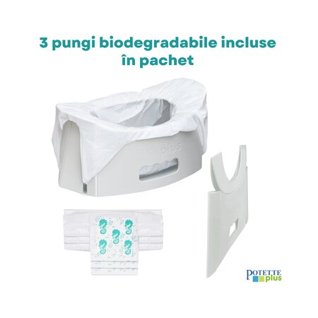 Olita de voiaj pliabila + 3 pungi absorbante incluse Fold'N'Go, pana la 22 kg, Gri, 15 luni+, Potette 811098