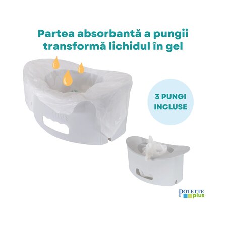 Olita de voiaj pliabila + 3 pungi absorbante incluse Fold'N'Go, pana la 22 kg, Gri, 15 luni+, Potette 811111