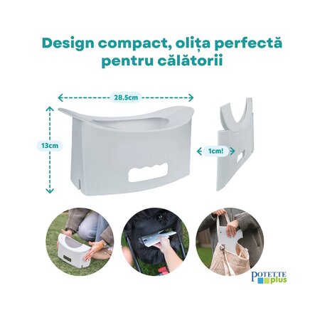 Olita de voiaj pliabila + 3 pungi absorbante incluse Fold'N'Go, pana la 22 kg, Gri, 15 luni+, Potette 811102