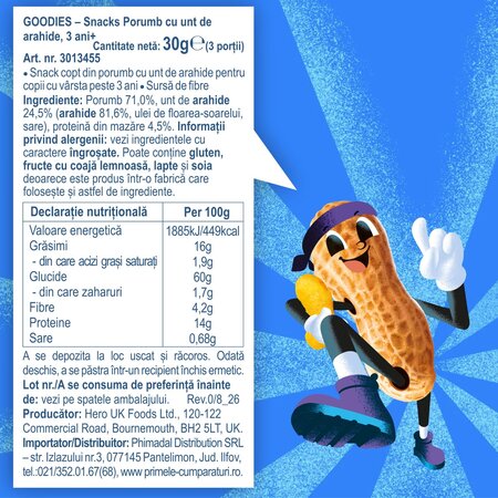 Snack din porumb cu unt de arahide, 3 ani+, 30 g, Goodies 811608