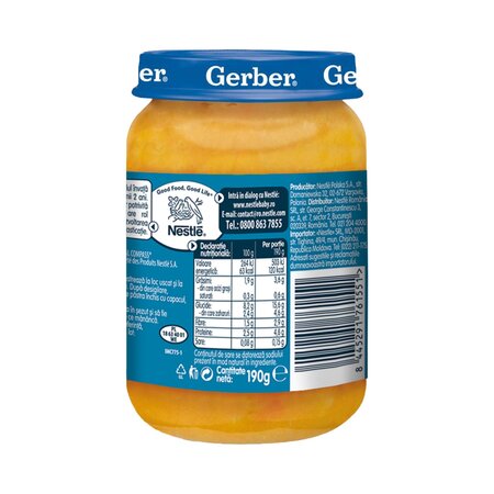 Piure Legume cu carne de Vita si macaroane, 9 luni+, 190 g, Gerber 811619