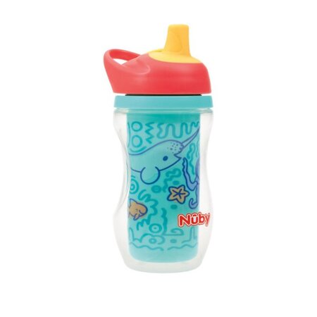 Pahar izoterm cu pereti dubli si carabina, Diverse culori, 6 luni+, 1 buc, 260 ml, Nuby 812127