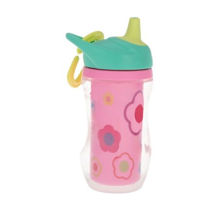 Pahar izoterm cu pereti dubli si carabina, Diverse culori, 6 luni+, 1 buc, 260 ml, Nuby 812128