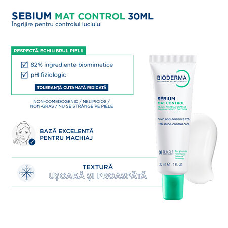Fluid hidratant matifiant Sebium Mat Control, 30 ml, Bioderma 794332