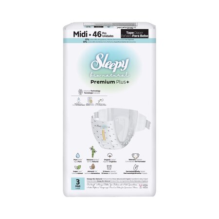 Scutece Natural Premium Plus, marimea 3 Midi, 4-10 kg, 46 bucati, Sleepy