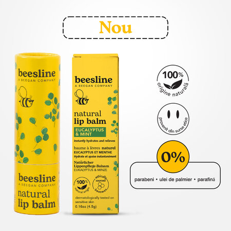 Balsam natural pentru buze, Eucalyptus si Mint, 4.5 g, Beesline 812590