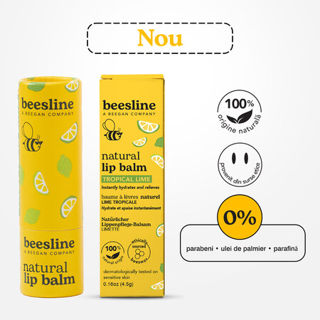 Balsam natural pentru buze, Tropical Lime, 4.5 g, Beesline 812614