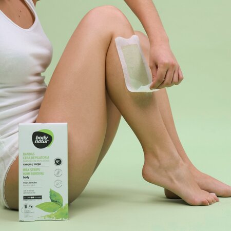 Benzi depilatoare de corp pentru piele normala, Matcha Tea, 16 bucati + 2 servetele, Body Natur 812851