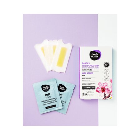 Benzi depilatoare pentru fata, Ulei de Migdale Dulci, 12 bucati + 2 servetele, Body Natur 812860