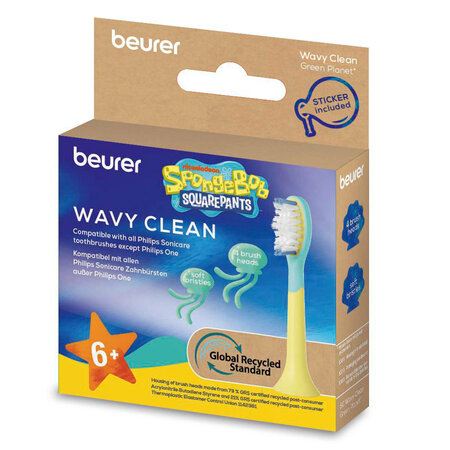 Rezerve pentru periuta electrica sonica peri extra-moi Wavy Clean, 6 ani+, 4 bucati, Beurer 813564