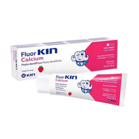  Pasta de dinti pentru copii cu aroma de capsuni Fluor Kin Calcium, 75 ml, Laboratorios Kin