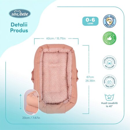 Co-sleeper Nest antiregurgitare, Salmon Pink, 0-6 luni, Sevibebe 815367