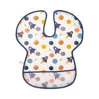 Baveta impermeabila cu protectii pentru umeri si buzunar de colectare, Planets, 6 luni+, Sevibebe
