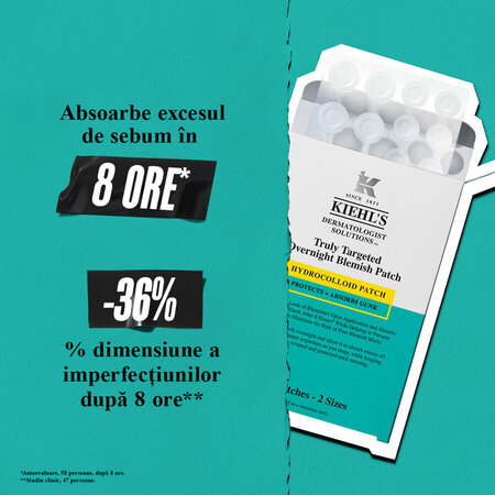 Plasturi hidrocoloidali pentru imperfectiuni Truly Targeted Overnight Blemish, 22 bucati, Kiehl's 815526