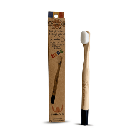 Periuta de dinti din bambus, 10.000 peri ultrasoft, Alb, Norisor, 3-12 ani, Gingia