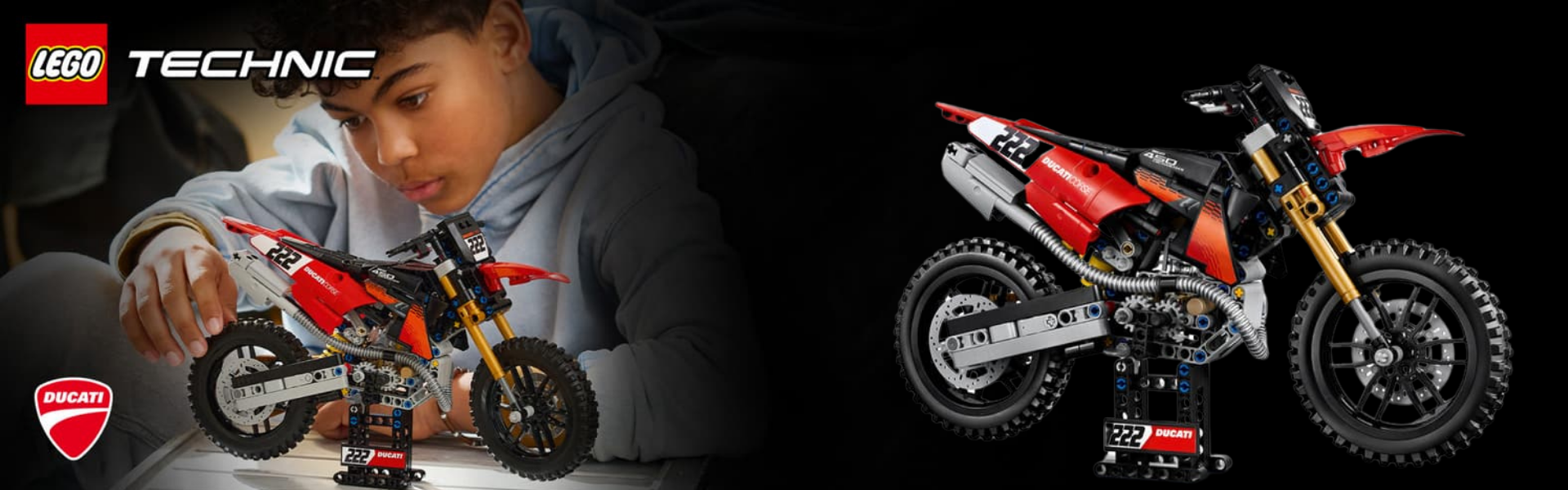 LEGO Technic Motocicleta Ducati Desmo450 MX versiunea de uzină 42238