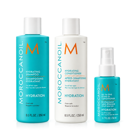 Set pentru hidratarea parului Hydration Spring, 250 ml + 250 ml + 50 ml, Moroccanoil 815782