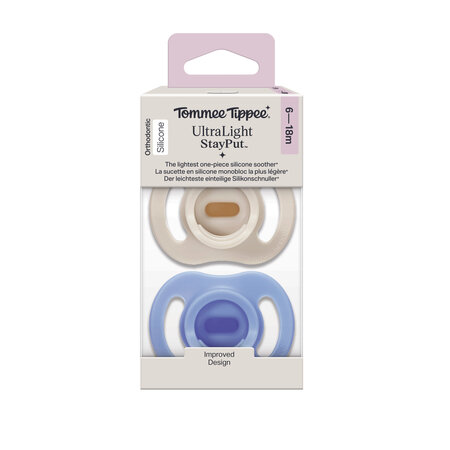 Suzete cu tetina simetrica UltraLight, Albastru, 6-18 luni, 2 bucati, Tommee Tippee